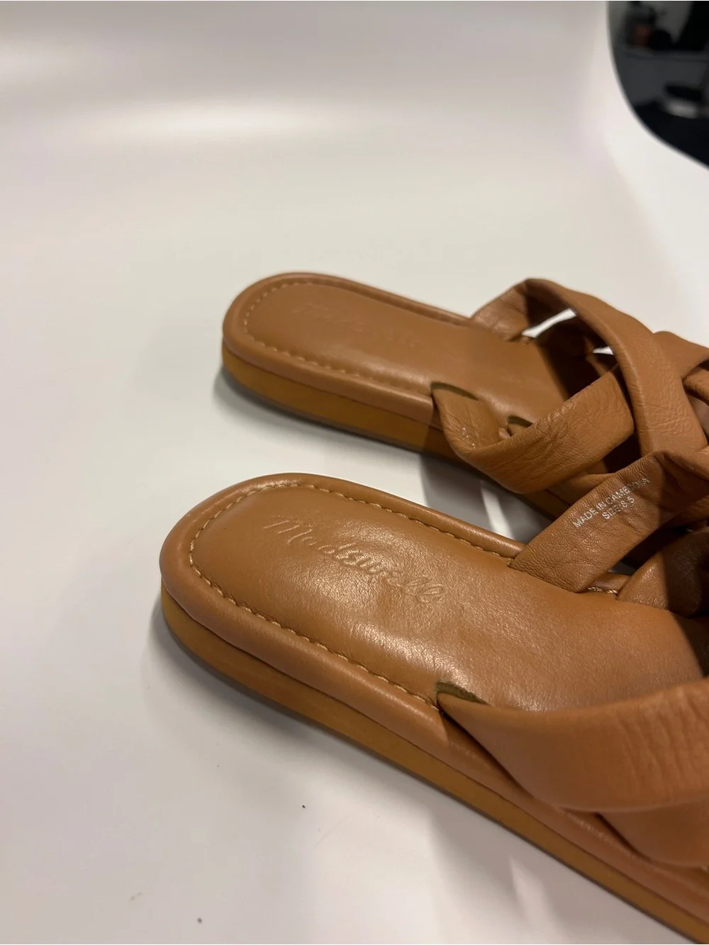 Madewell Cognac Tan Cross-Strap Slide Sandals